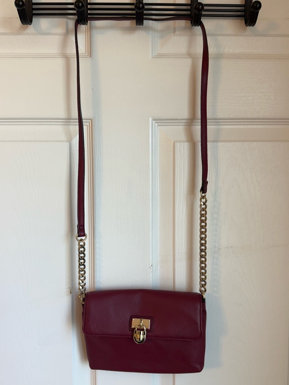 Calvin Klein Burgundy Leather Crossbody with Gold Chain Strap - Picture 2 of 4